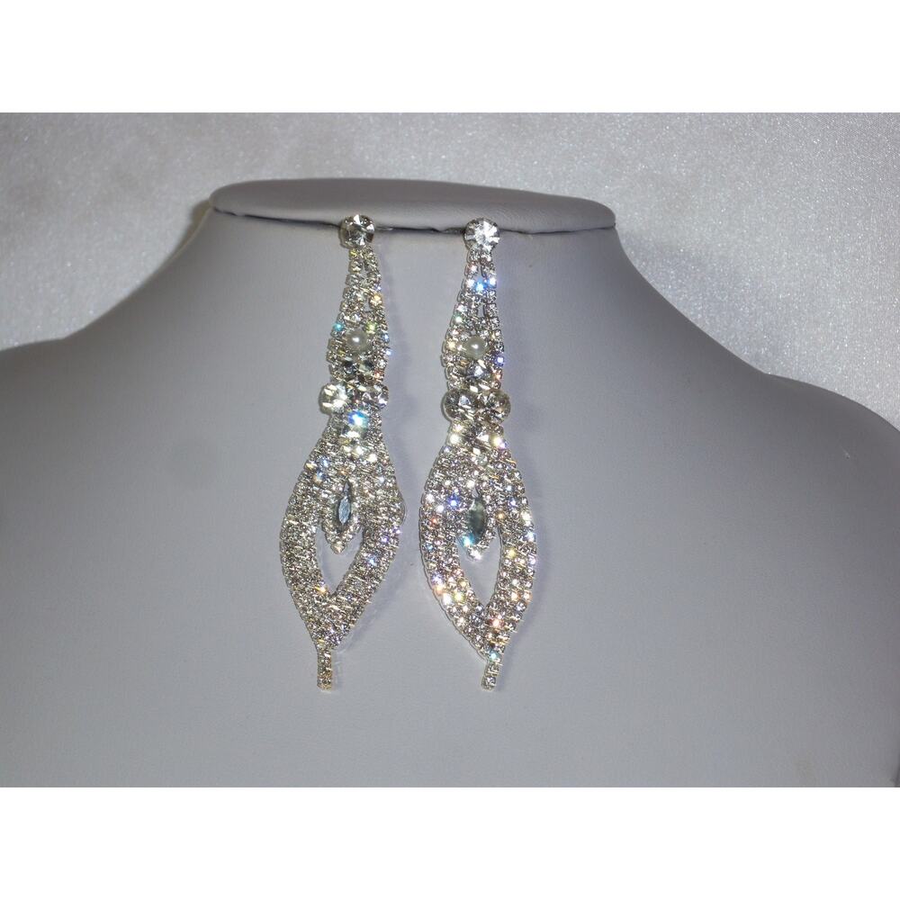 Rhinestone long dangle earrings chandelier bridal party formal wedding earring